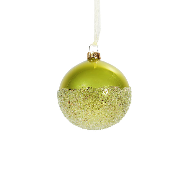Glitter Pistachio Shiny Glass Bauble 8cm