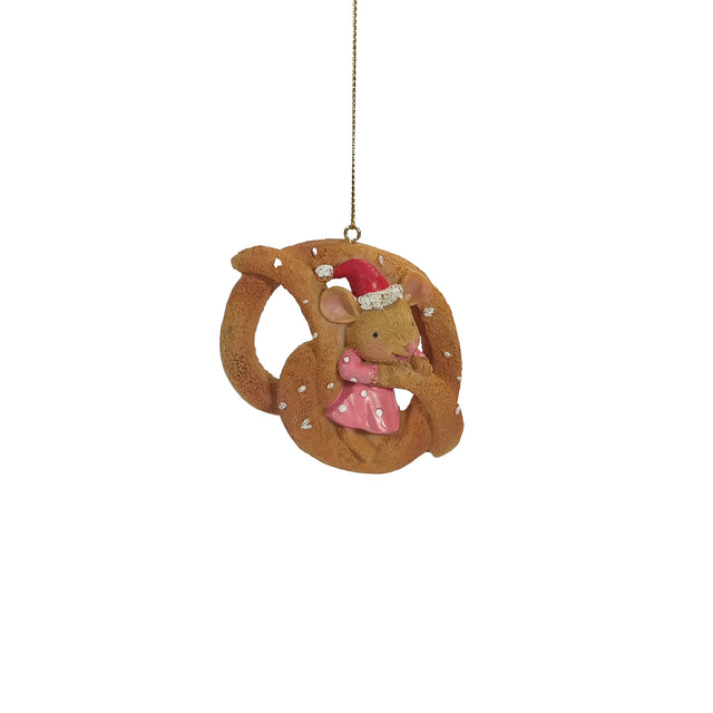 Mouse Lady With Pretzel 3.5X9X7Cm