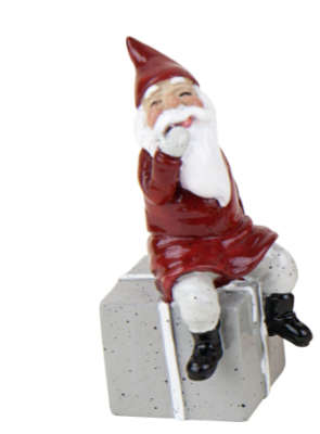 Small Santa With Gift Box - Grey 5.5X4.5X7.5Cm