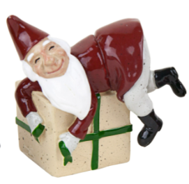 Small Santa With Gift Box - Green Ribbon 5.5X4.5X7.5Cm