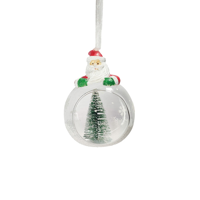 Glass Bauble With Snow And Tree With Santa