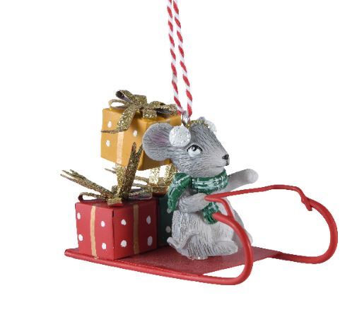 Christmas Mouse On A Sleigh Ornament