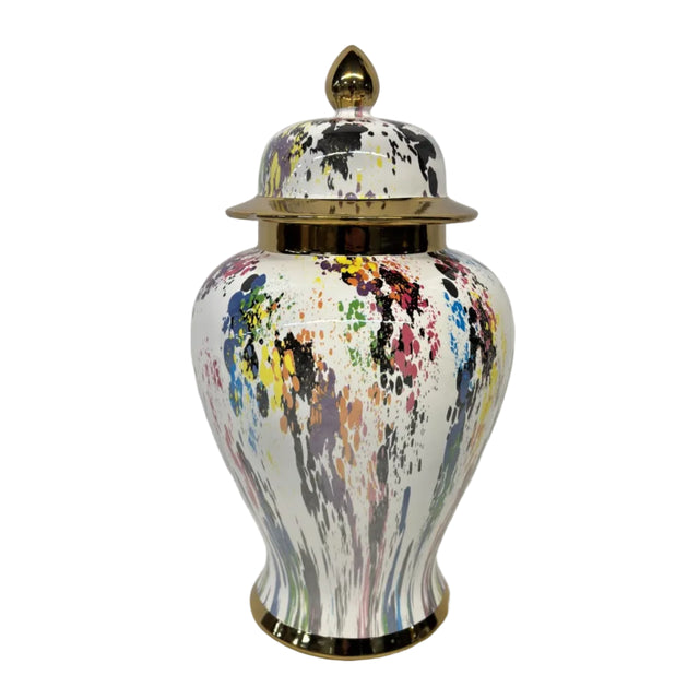 Ginger jar white white with paint splatter design 22x40cm