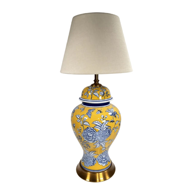 Yellow Ginger Jar Lamp - Floral Design 27x27x51cm