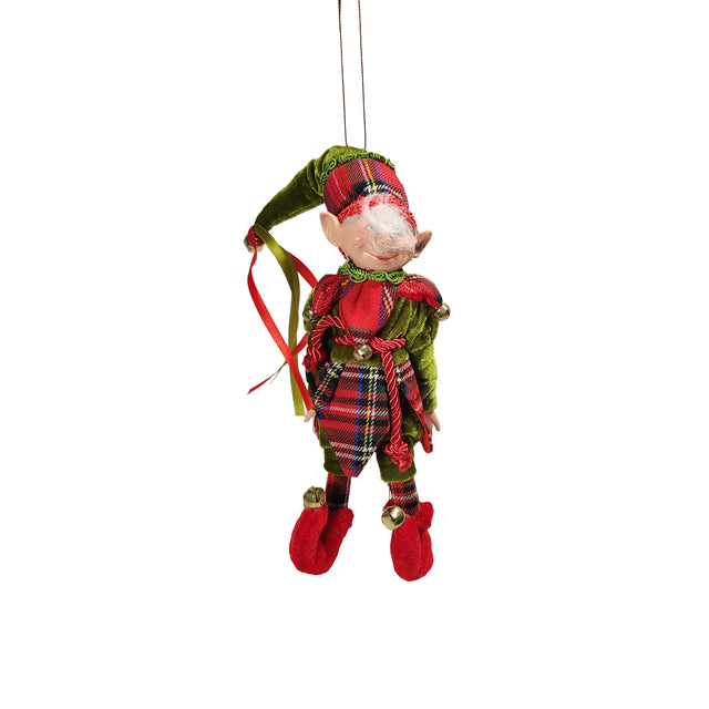 Elf Tree Ornament (Green and Red Tartan) (30cm)