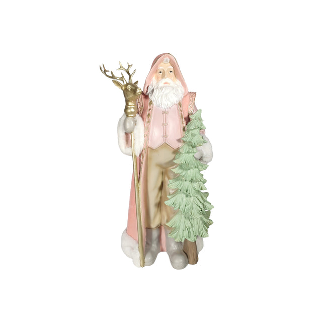 Pink Grey Polyresin Santa Claus Holding A Sceptor 25X21X50Cm