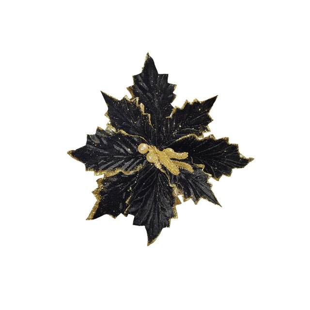 Christmas Black Gold Poinsettia Pick 28X30cm