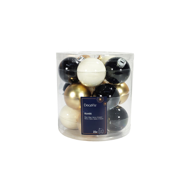 Bauble In Tube Of 15 6Cm - Gold And Black