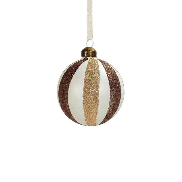 Bauble With Gold And Pearl Vertical Lines 8cm