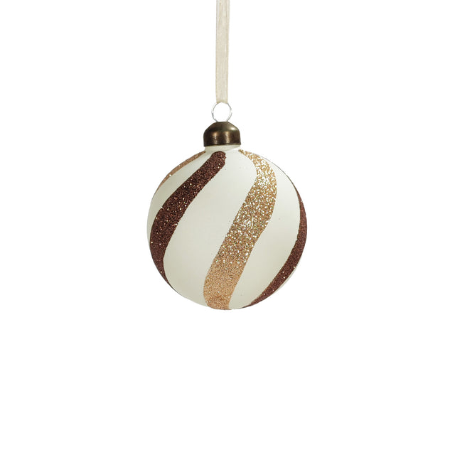 Bauble With Gold And Pearl Swirls 8cm