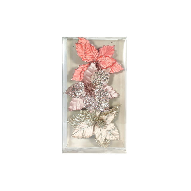 Poinsettia On Clip 3 Pack Pink Shades 7X18Cm