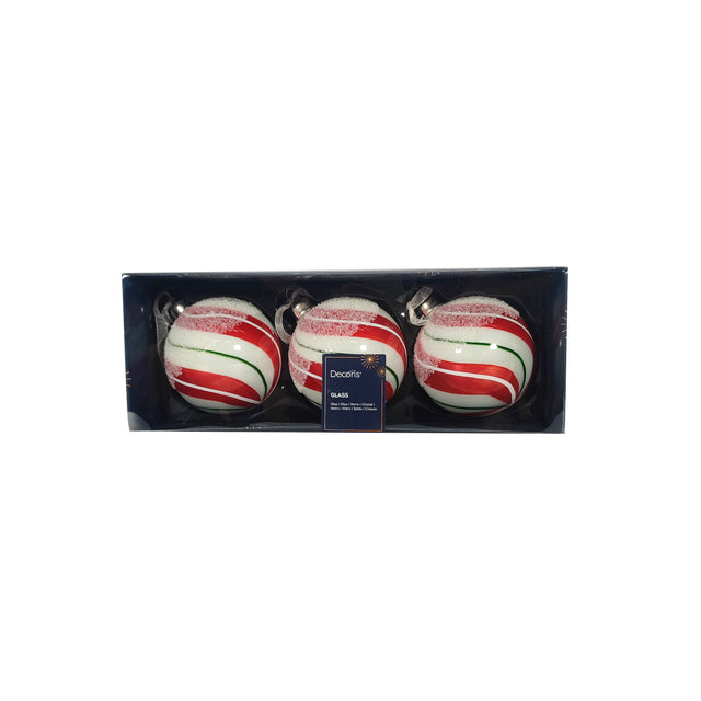 3 Glass Bauble - Sugar Stripes Set 8cm