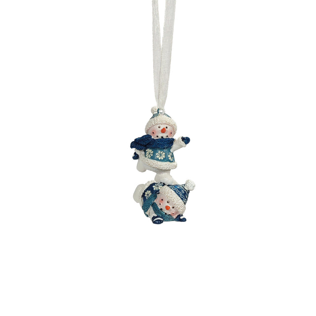 Blue Snowman Standing On Snowman Hanging Ornament 5.3X3.5X6.5Cm