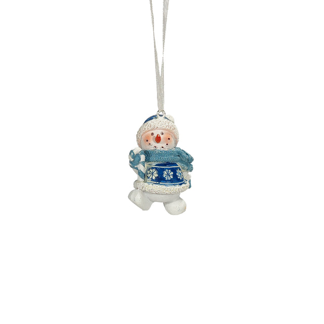 Blue Snowman With Candy Cane 5.3X3.5X6.5Cm