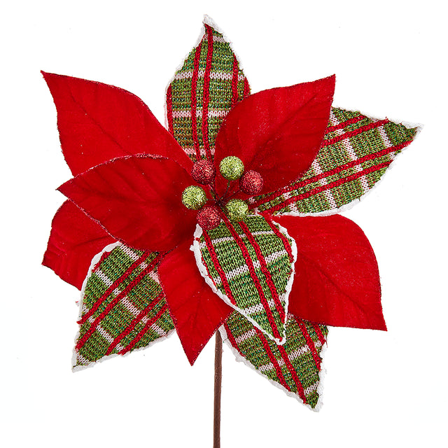 Red & Lime Plaid Poinsettia 35.5Cm