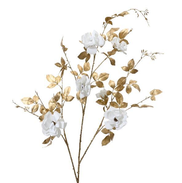 Rose On Stem With Branch Off White