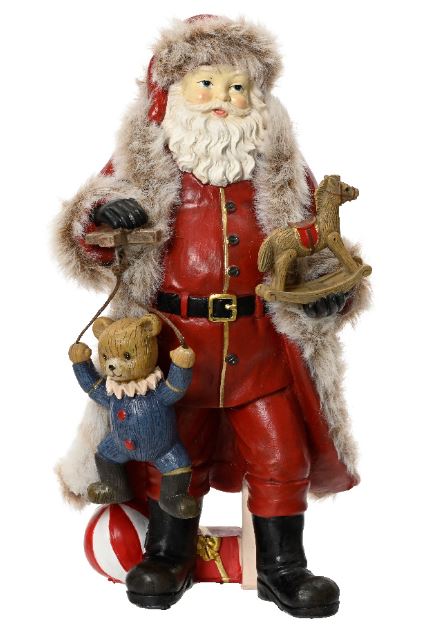 Santa With Bear And Rocking Horse 9.5X11X22Cm