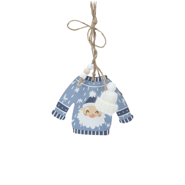 Blue Sweater with Santa Hanging Decoration