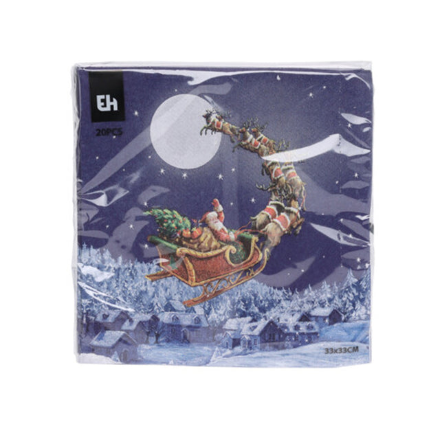 Santa Riding Sleigh Napkins, Paper 16Pcs, 33x33cm