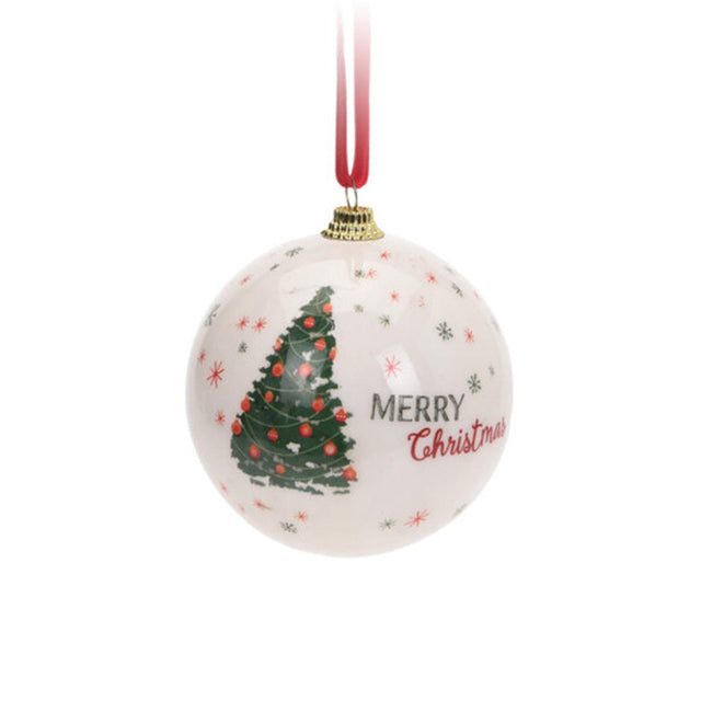 Xmas Ball, Polyester, 7.5Cm, White - With Tree