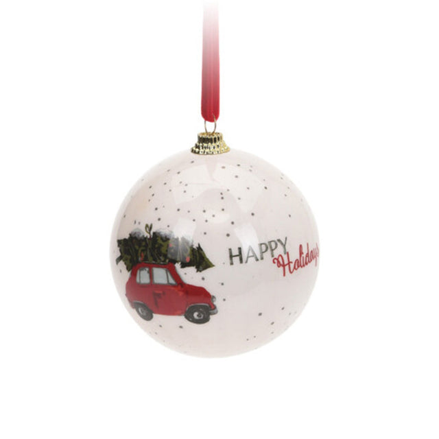 Xmas Ball, Polyester, 7.5Cm, White - With Car