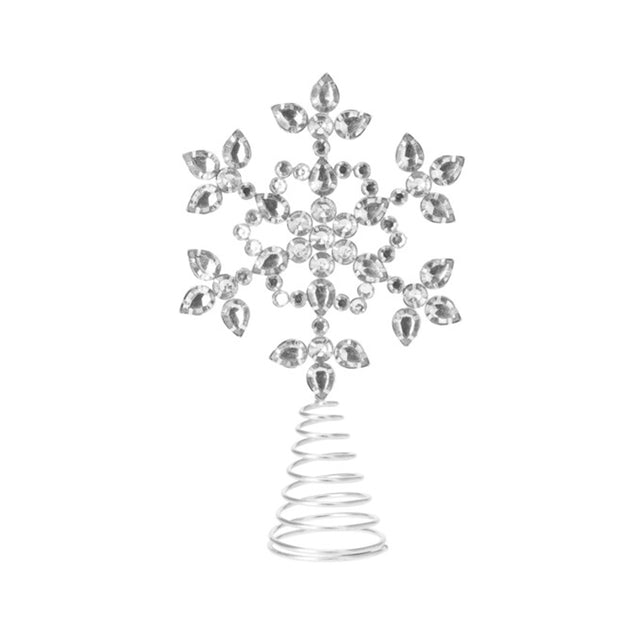 Jeweled Tree Top, Iron, Rhinestones, 17X5X26Cm, Silver, - Snowflake - Open Design