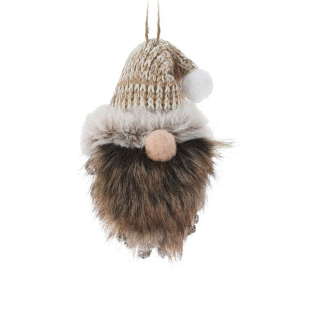 Pinecone Hanging With Gnome 15.5X8X7.5Cm, Brown And Natural Colours, Beige & White Hat