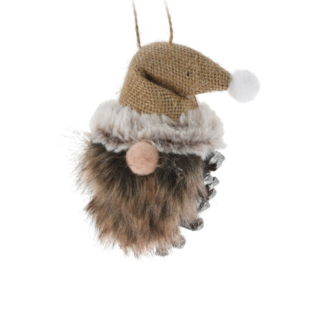 Pinecone Hanging With Gnome 15.5X8X7.5Cm, Brown And Natural Colours, Beige Hat