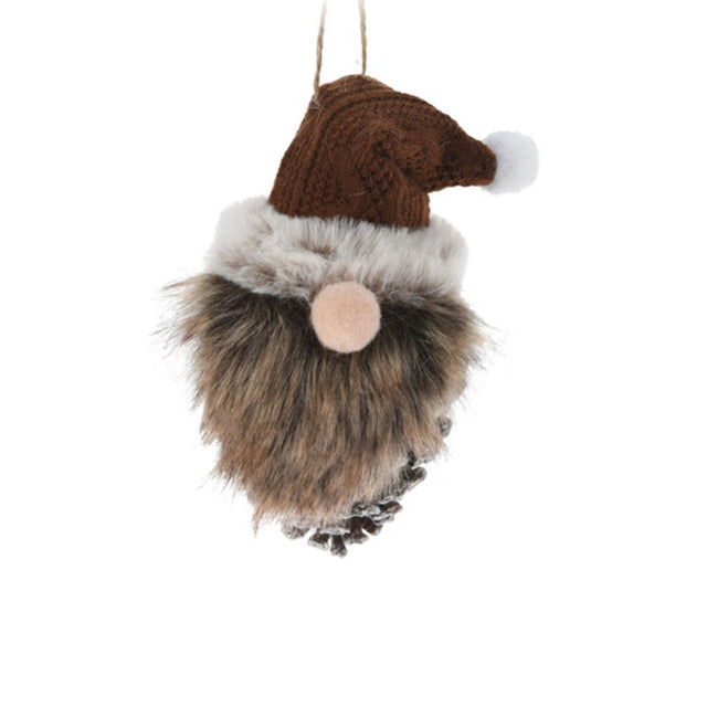 Pinecone Hanging With Gnome 15.5X8X7.5Cm, Brown And Natural Colours, Brown Hat