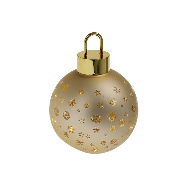 Xmas Ball With Led Glass,15X18.5Cm, 2 Assorted Laser Cut Designs, Inside Gold Coated, Outside Matt Champagne Gold, W/W Led