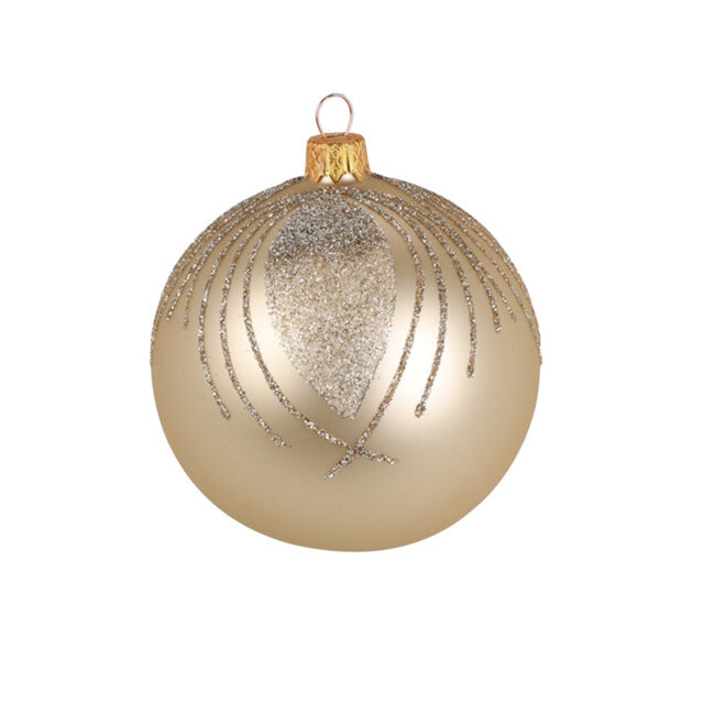 Gold Christmas Ornament - Glass, Hand Blown With Peacock Feather