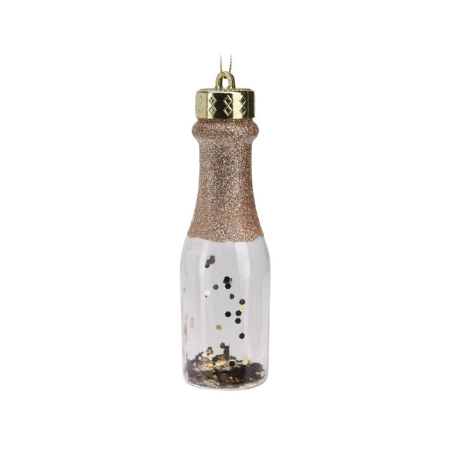 Bottle, Pet, 4X14Cm, Transparent Bottle With Glitter Inside, Gold