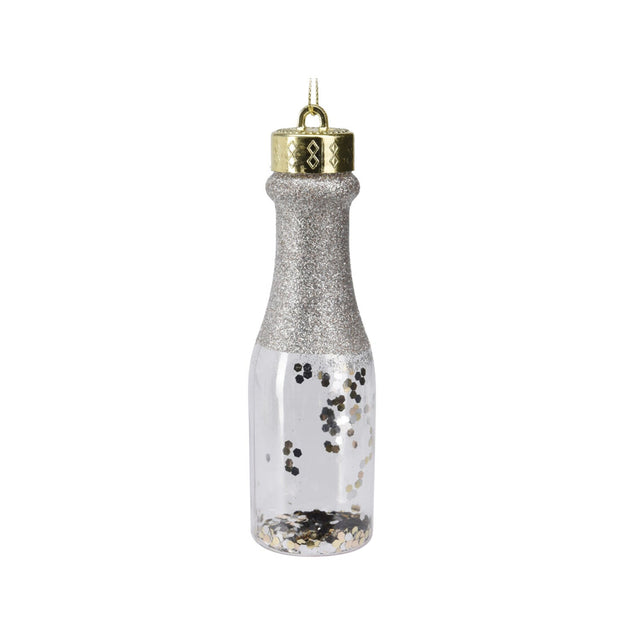 Bottle, Pet, 4X14Cm, Transparent Bottle With Glitter Inside, Silver
