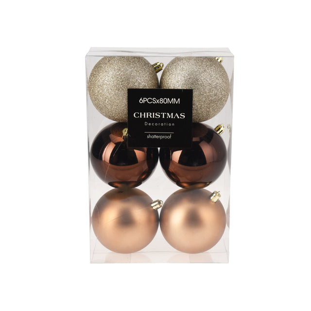 Gold, Rose Gold, & Bronze Christmas Balls (6x8cm) Set Of 6