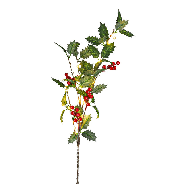 Xmas Leaves W Red Berries With Led Light 85Cm