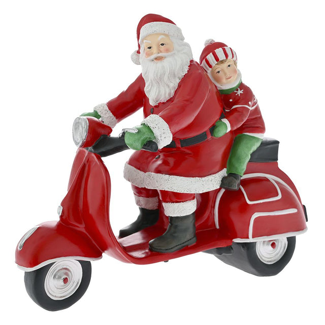 Red Resin Santa On Vespa 30X12X24Cm