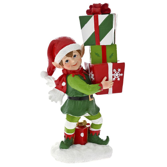 Red Resin Elf Carrying Gift Boxes 13X8X25Cm