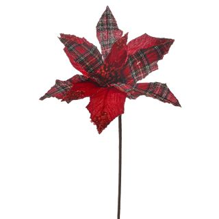 Red Plaid Poinsettia Flower Stem 30X55Cm