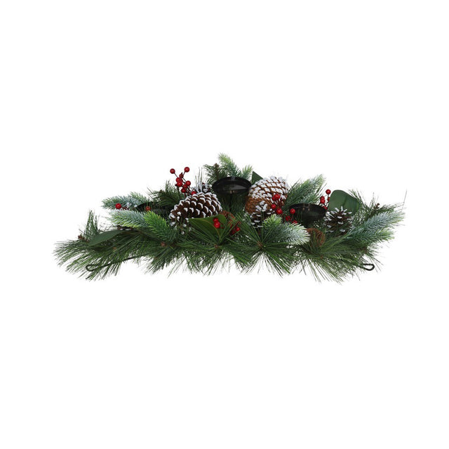 Snow Pinecone Christmas Centerpiece With 3 Candle Holders 60Cm