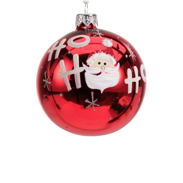 "Ho Ho" Glass Bauble With Santa Face 8cm - Red