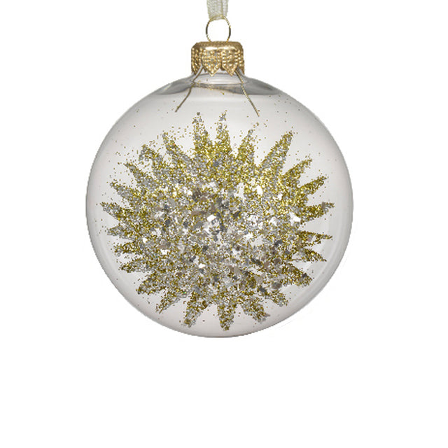 Glass Bauble With Star In Middle 8Cm - White