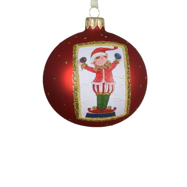 Glass Bauble 8Cm Red - Elf Juggling