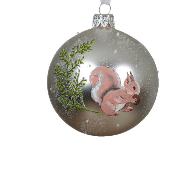 Glass Bauble Silver 8Cm - Squirrel