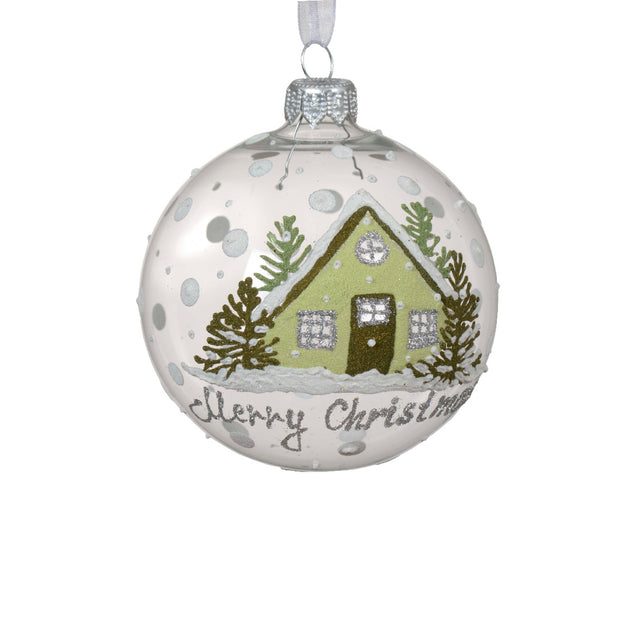 Glass Ball With House 8Cm Transparent
