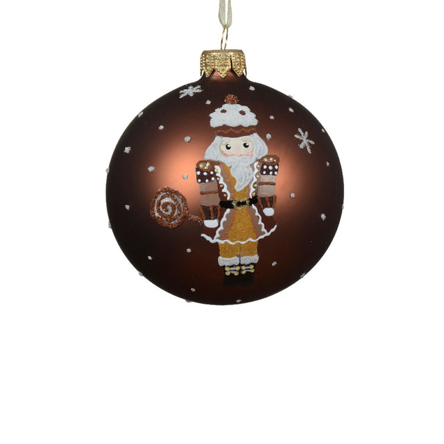Glass Bauble With Nutcracker 8Cm - Brown