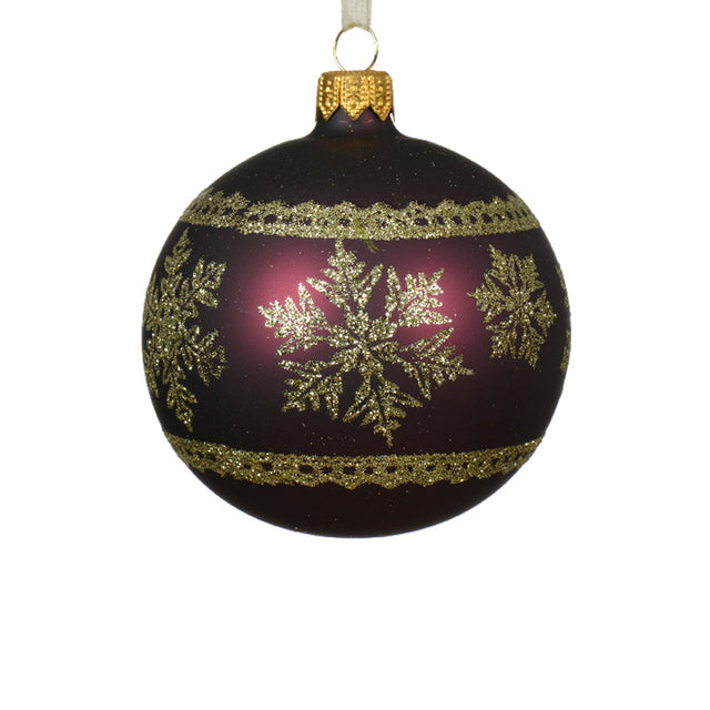 Glass Bauble With Snowflake Border 8Cm - Purple
