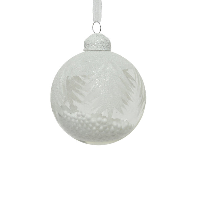 Glass Bauble 8Cm With Styrofoam Balls - Leaf Design