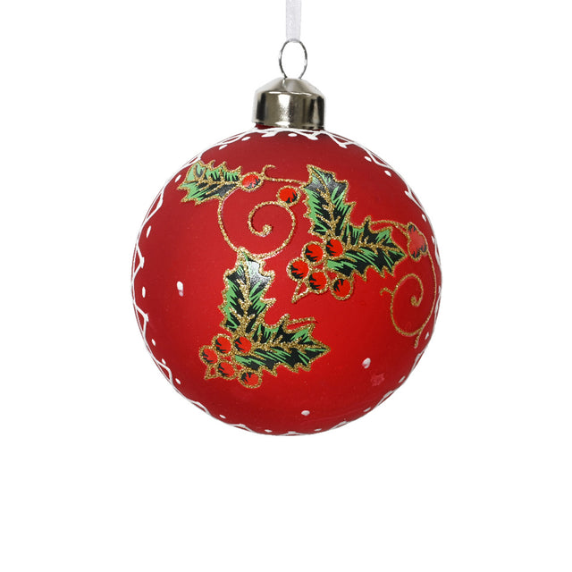Glass Bauble With Berries 8Cm - Red