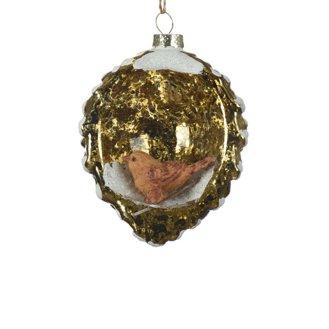 Glass Acorn Shape Bauble 5X7Cm - Bird