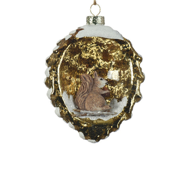Glass Acorn Shape Bauble 5X7Cm - Squirrel